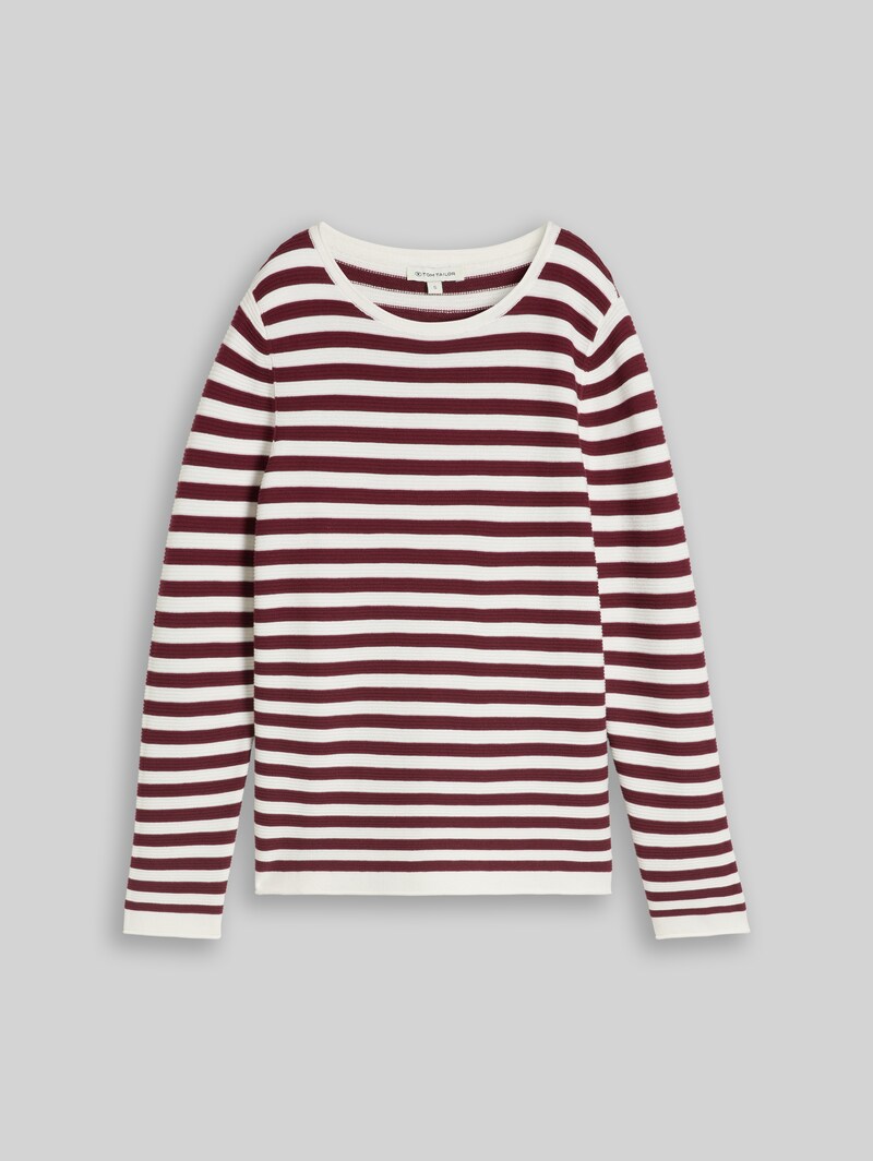 Tom Tailor Strickpullover aus Baumwolle - Preppy Plum Stripe