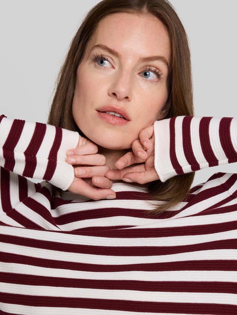 Tom Tailor Strickpullover aus Baumwolle - Preppy Plum Stripe