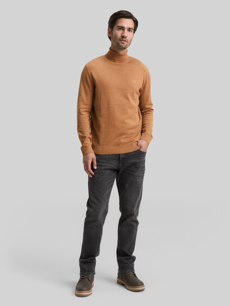 Tom Tailor Rollkragenpullover aus Baumwolle - Mid Brown Melange