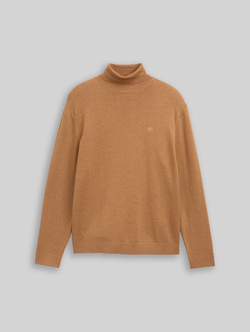 Tom Tailor Rollkragenpullover aus Baumwolle - Mid Brown Melange