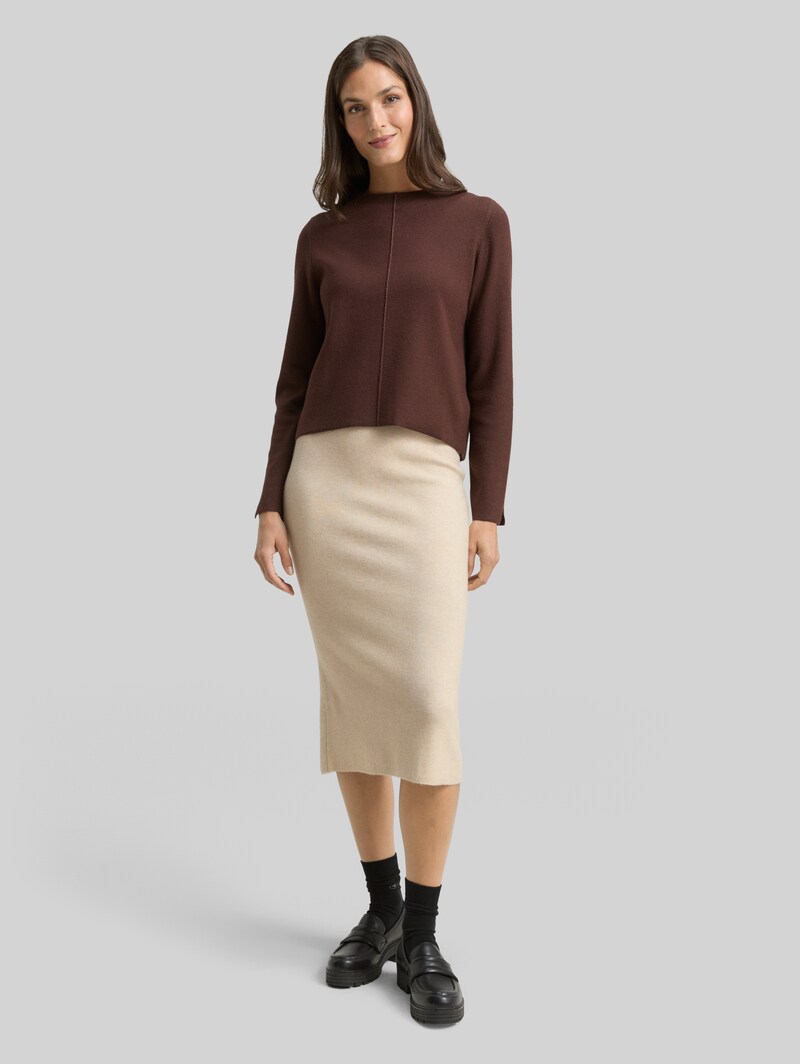 Tom Tailor Midi-Rock mit Schlitz - Sand Stone Beige Melange