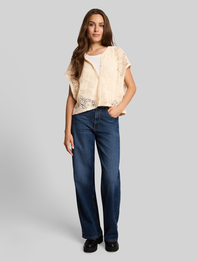 Tom Tailor Crochet-Top mit Knopfleiste - Dove White