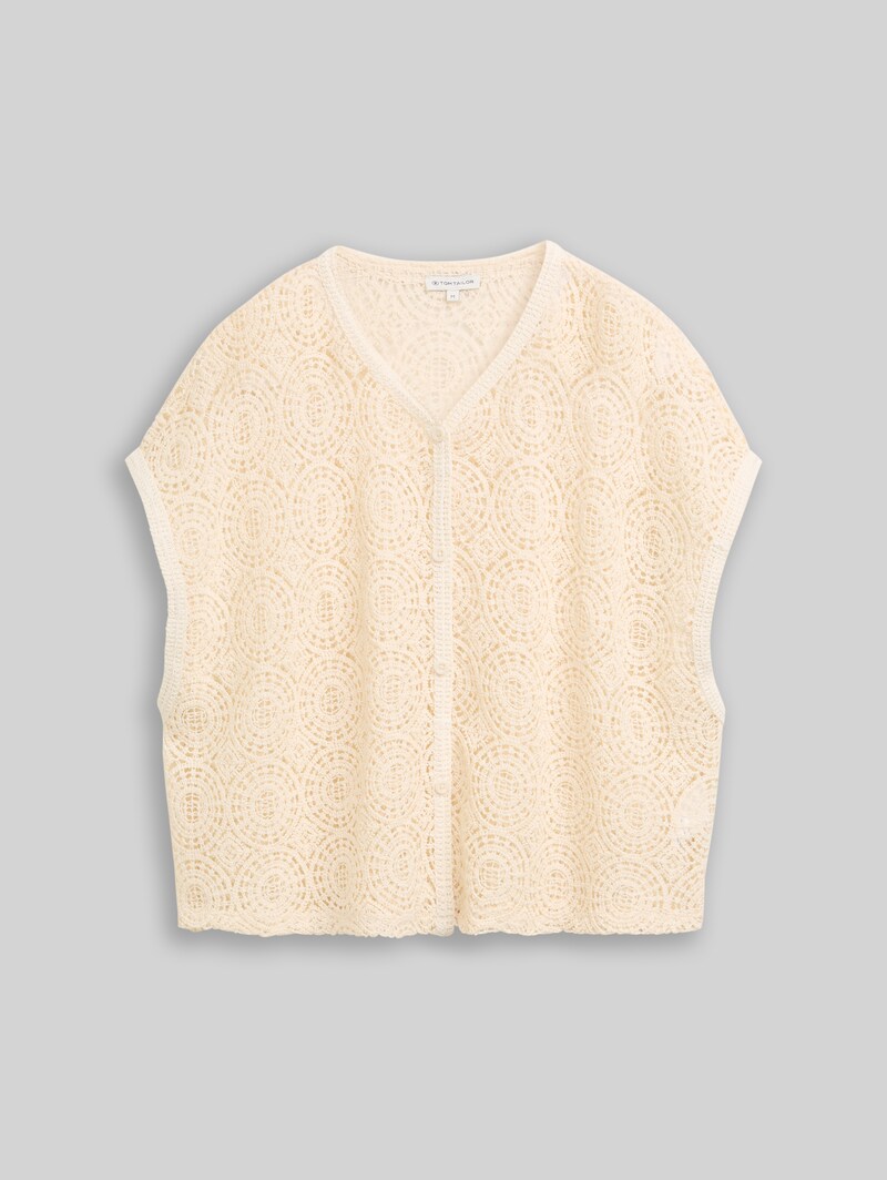 Tom Tailor Crochet-Top mit Knopfleiste - Dove White