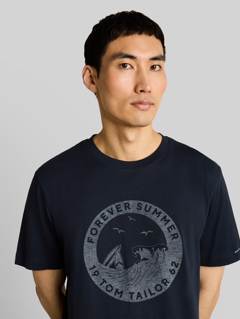 Tom Tailor T-Shirt mit Print - Sky Captain Blue