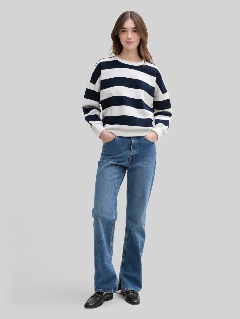 Tom Tailor Loose Fit Sweatshirt - Navy White Block Stripe