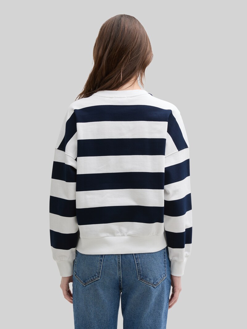 Tom Tailor Loose Fit Sweatshirt - Navy White Block Stripe