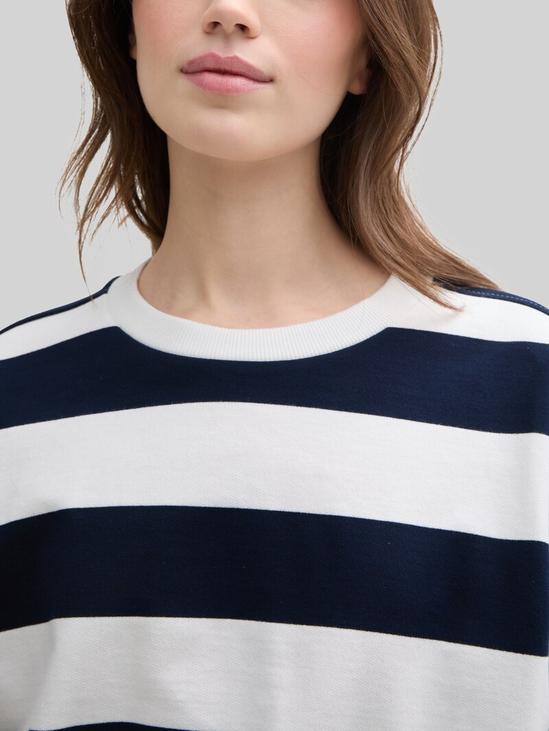 Tom Tailor Loose Fit Sweatshirt - Navy White Block Stripe