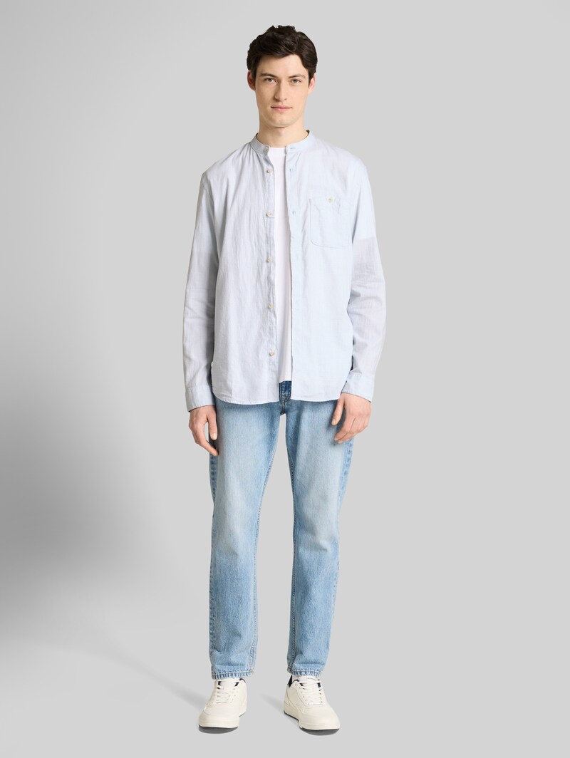 Tom Tailor Basic Fit Hemd mit Stehkragen - Light Herringbone Structure