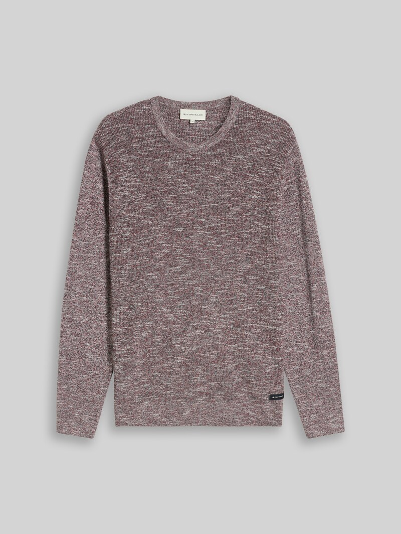 Tom Tailor Strickpullover in Melange-Optik - Olive Red White Mouline
