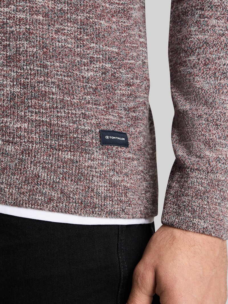 Tom Tailor Strickpullover in Melange-Optik - Olive Red White Mouline