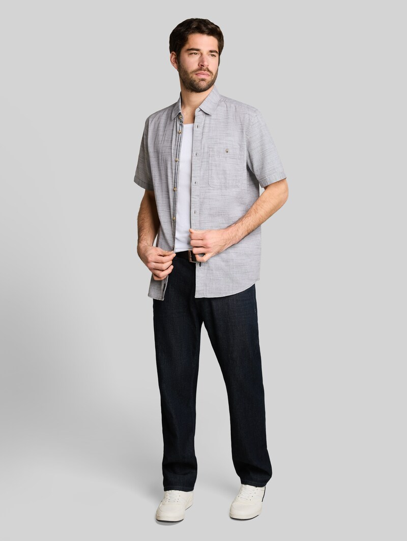 Tom Tailor Regular Fit Kurzarmhemd aus Baumwolle - Leaf Green Horizontal Stripe