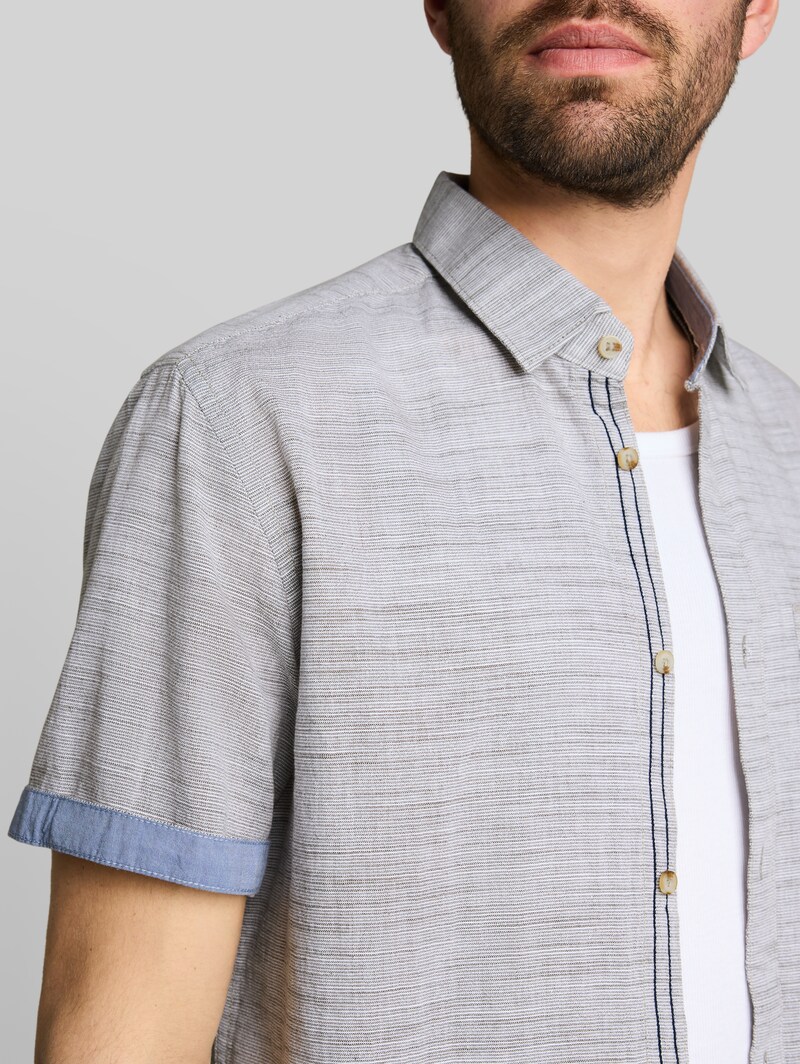 Tom Tailor Regular Fit Kurzarmhemd aus Baumwolle - Leaf Green Horizontal Stripe