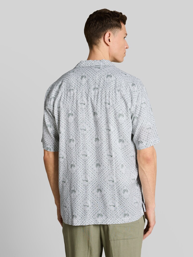 Tom Tailor Relaxed Fit Resort Hemd mit Leinenanteil - Green White Tropical Print