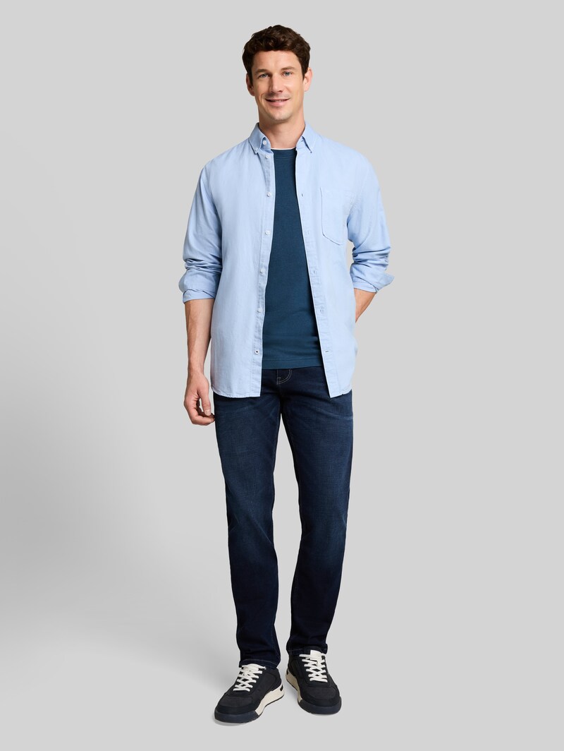 Tom Tailor T-Shirt mit Waffelstruktur - Dark Duck Blue