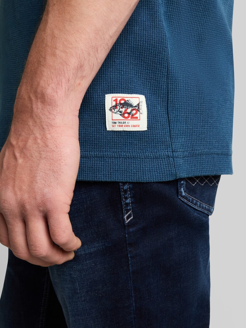 Tom Tailor T-Shirt mit Waffelstruktur - Dark Duck Blue