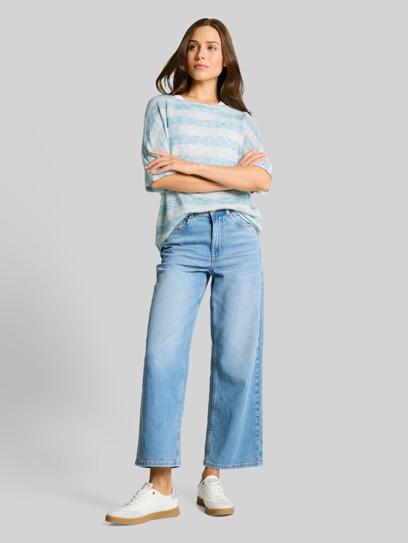 Tom Tailor Loose Fit T-Shirt mit Fledermausärmeln - White Mint Stripe