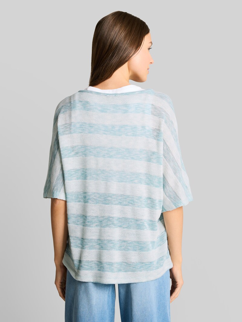 Tom Tailor Loose Fit T-Shirt mit Fledermausärmeln - White Mint Stripe