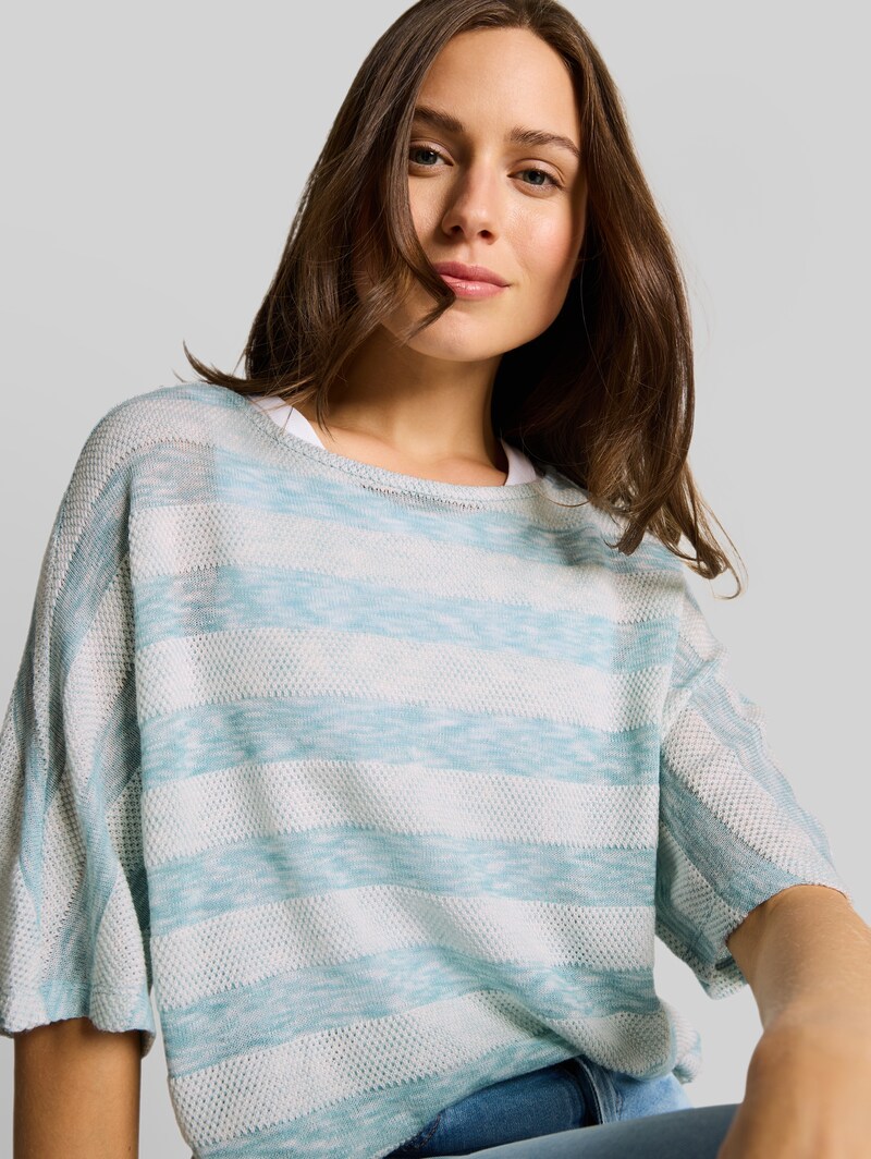 Tom Tailor Loose Fit T-Shirt mit Fledermausärmeln - White Mint Stripe