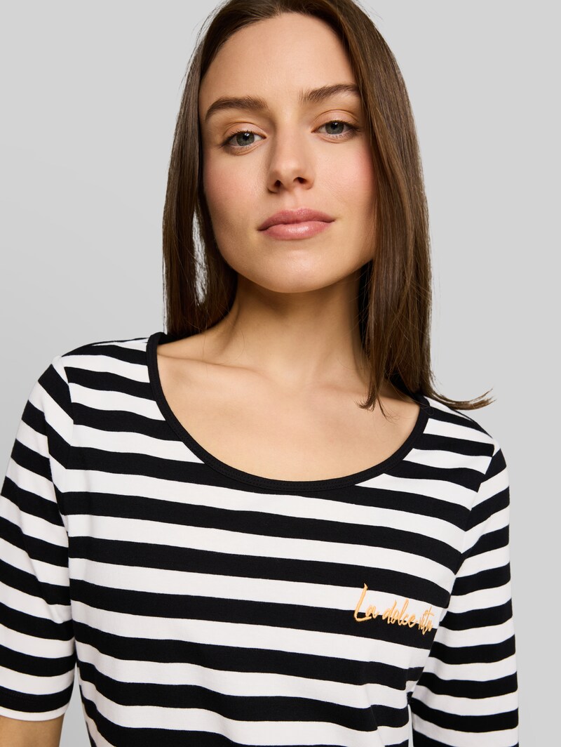 Tom Tailor T-Shirt mit Stickerei - Black White Stripe