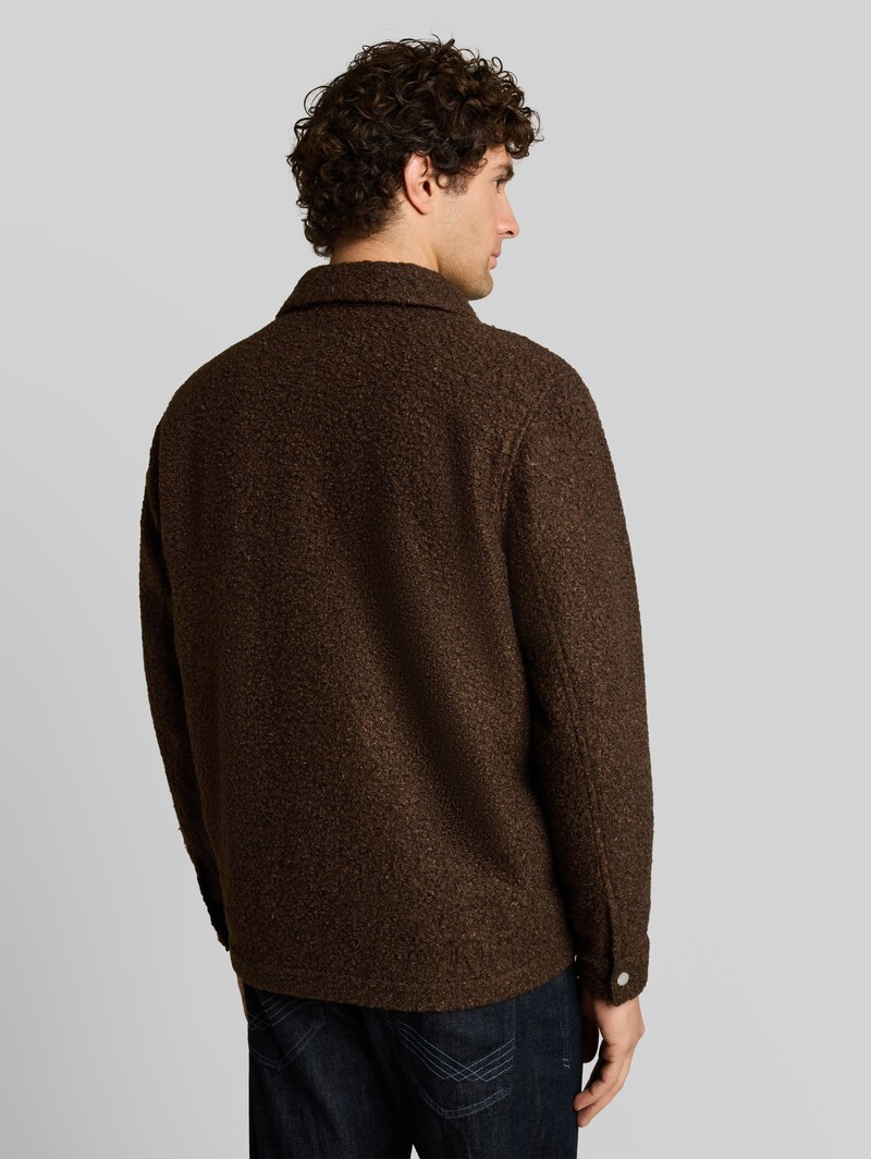 Tom Tailor Bouclé Overshirt mit Reißverschluss - Cool Dark Brown Melange