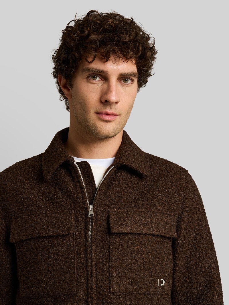 Tom Tailor Bouclé Overshirt mit Reißverschluss - Cool Dark Brown Melange