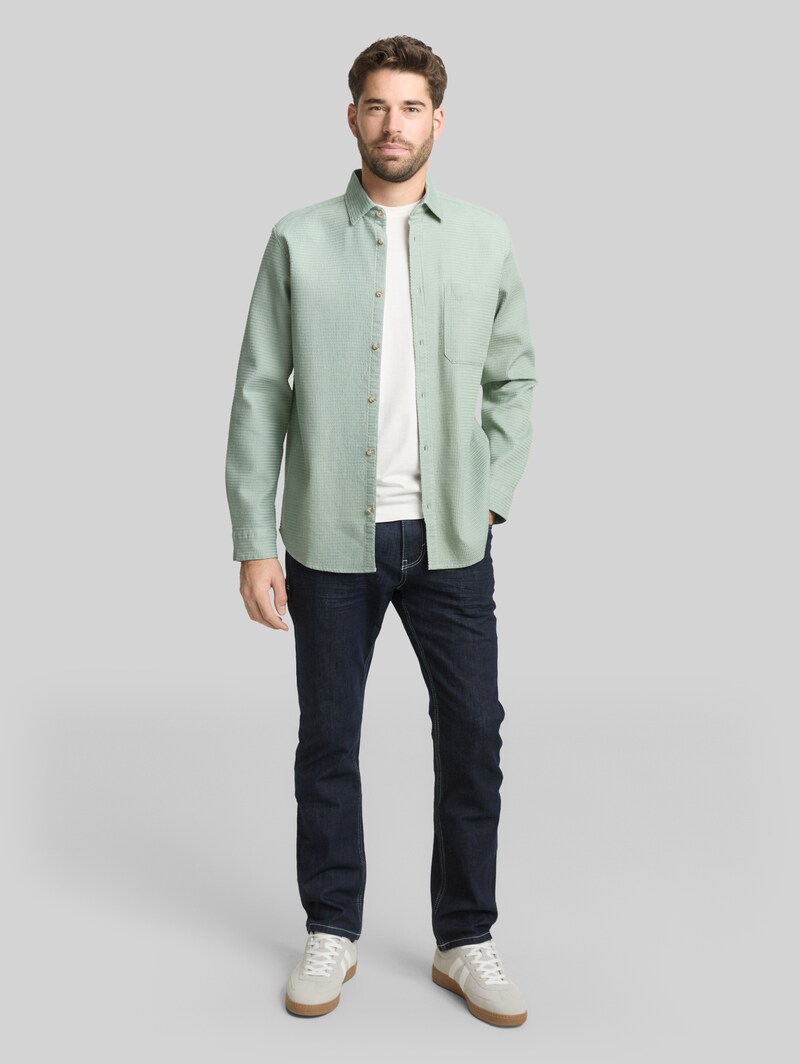 Tom Tailor Regular Fit Hemd mit Waffelstruktur - Soft Greyish Green
