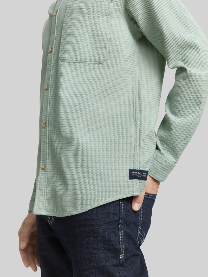 Tom Tailor Regular Fit Hemd mit Waffelstruktur - Soft Greyish Green