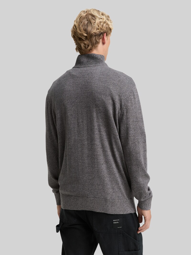 Tom Tailor Troyer Strickpullover aus Baumwolle - Black Grey Mouline