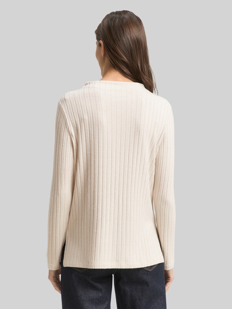 Tom Tailor Cosy Langarmshirt mit Stehkragen - Sand Stone Beige Melange