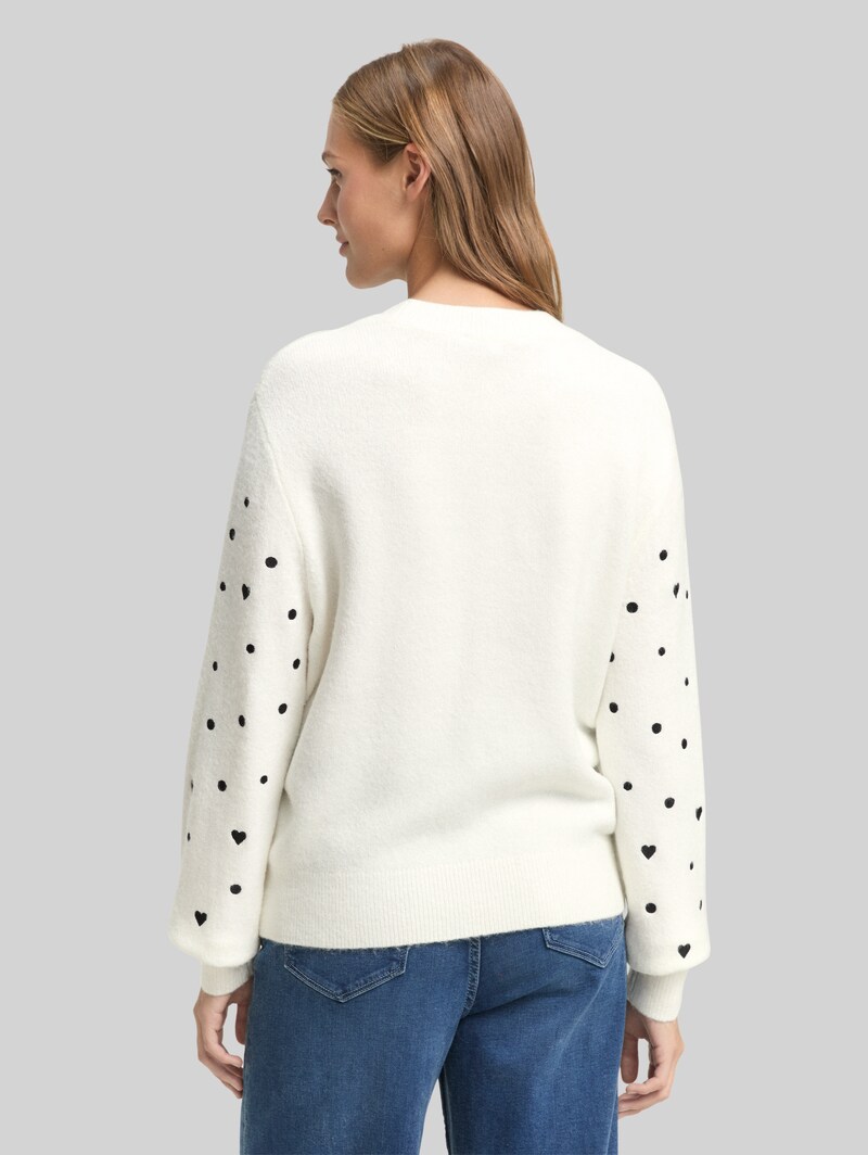 Tom Tailor Relaxed Fit Strickpullover mit Stickereien - White Black Dots And Hearts