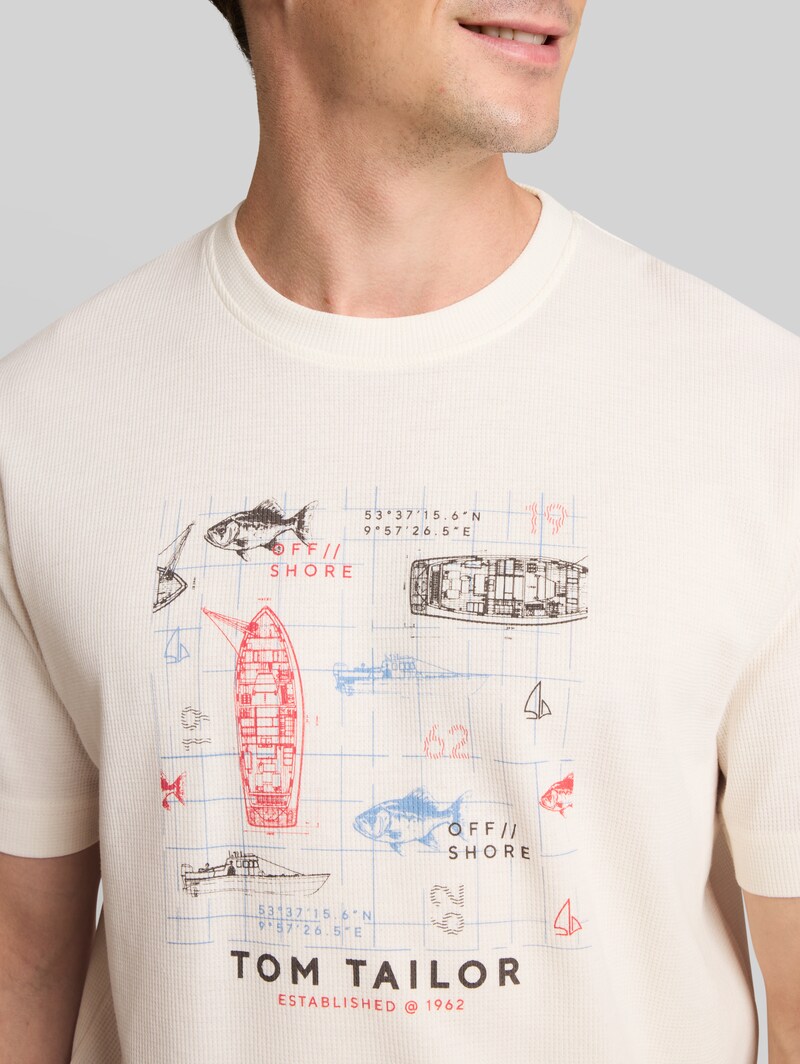 Tom Tailor T-Shirt mit Waffelstruktur - Gardenia White