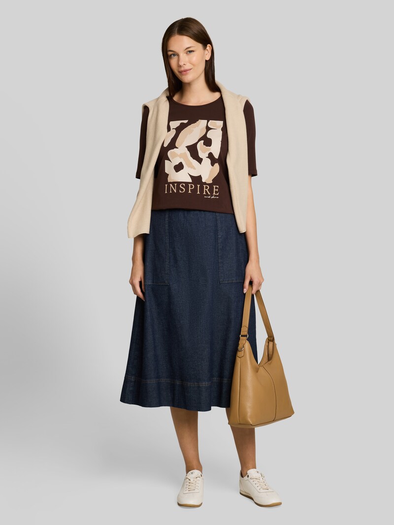 Tom Tailor Slim Fit T-Shirt mit Print - Java Dark Brown