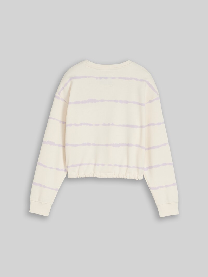 Tom Tailor Cropped Sweatshirt mit Batikmuster - White Lilac Batik Design Tom Tailor Cropped Sweatshirt mit Batikmuster - White Lilac Batik Design
