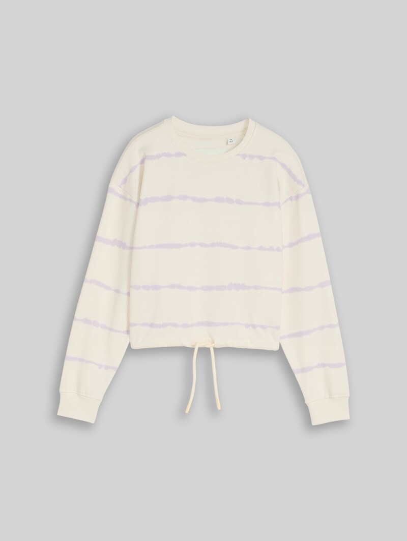 Tom Tailor Cropped Sweatshirt mit Batikmuster - White Lilac Batik Design