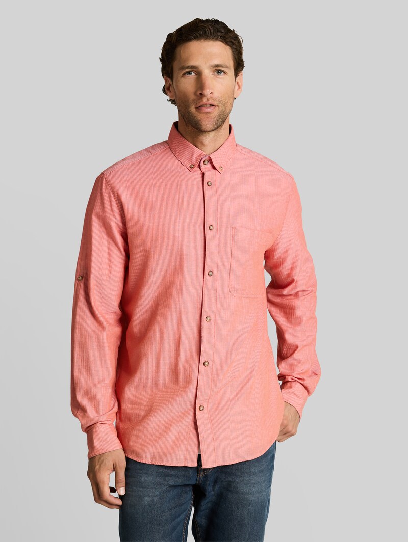 Tom Tailor Regular Fit Hemd mit Turn-Up-Funktion - Chili Orange Herringbone Tom Tailor Regular Fit Hemd mit Turn-Up-Funktion - Chili Orange Herringbone