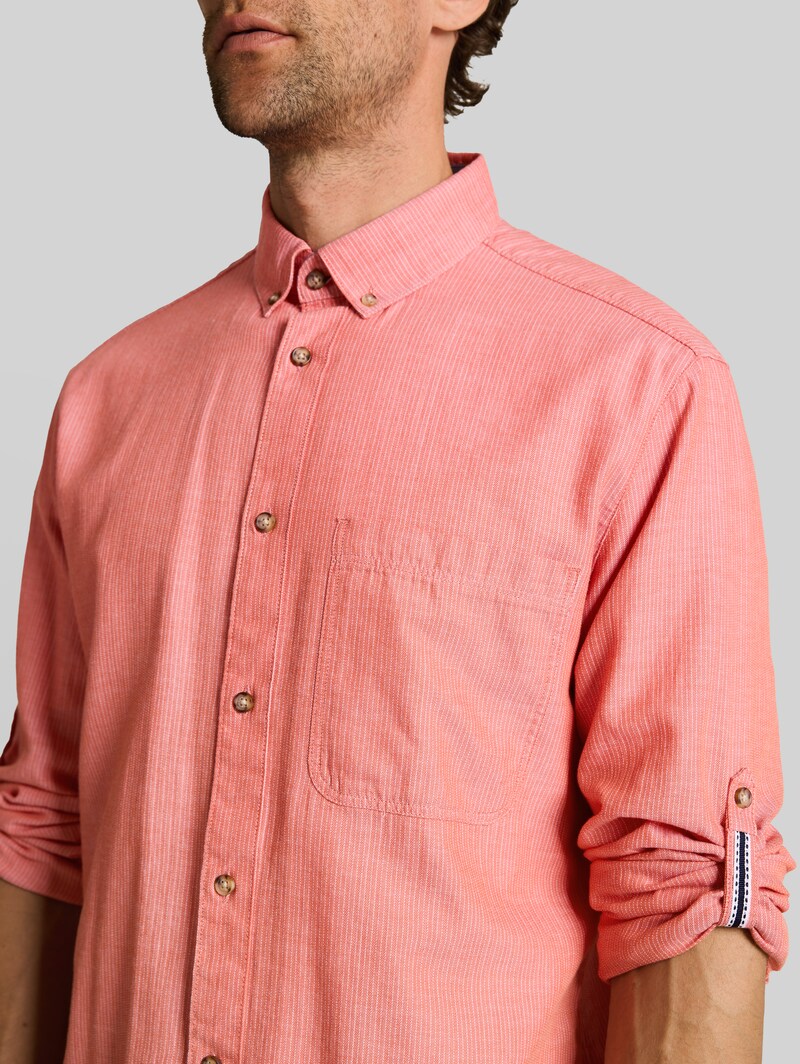 Tom Tailor Regular Fit Hemd mit Turn-Up-Funktion - Chili Orange Herringbone