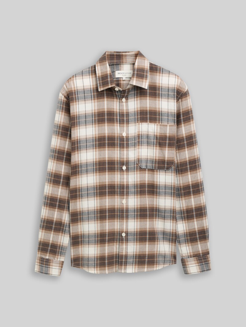 Tom Tailor Relaxed Fit Hemd mit Karomuster - Off White Brown Check
