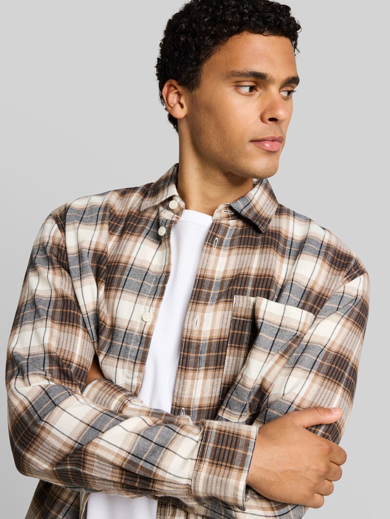 Tom Tailor Relaxed Fit Hemd mit Karomuster - Off White Brown Check