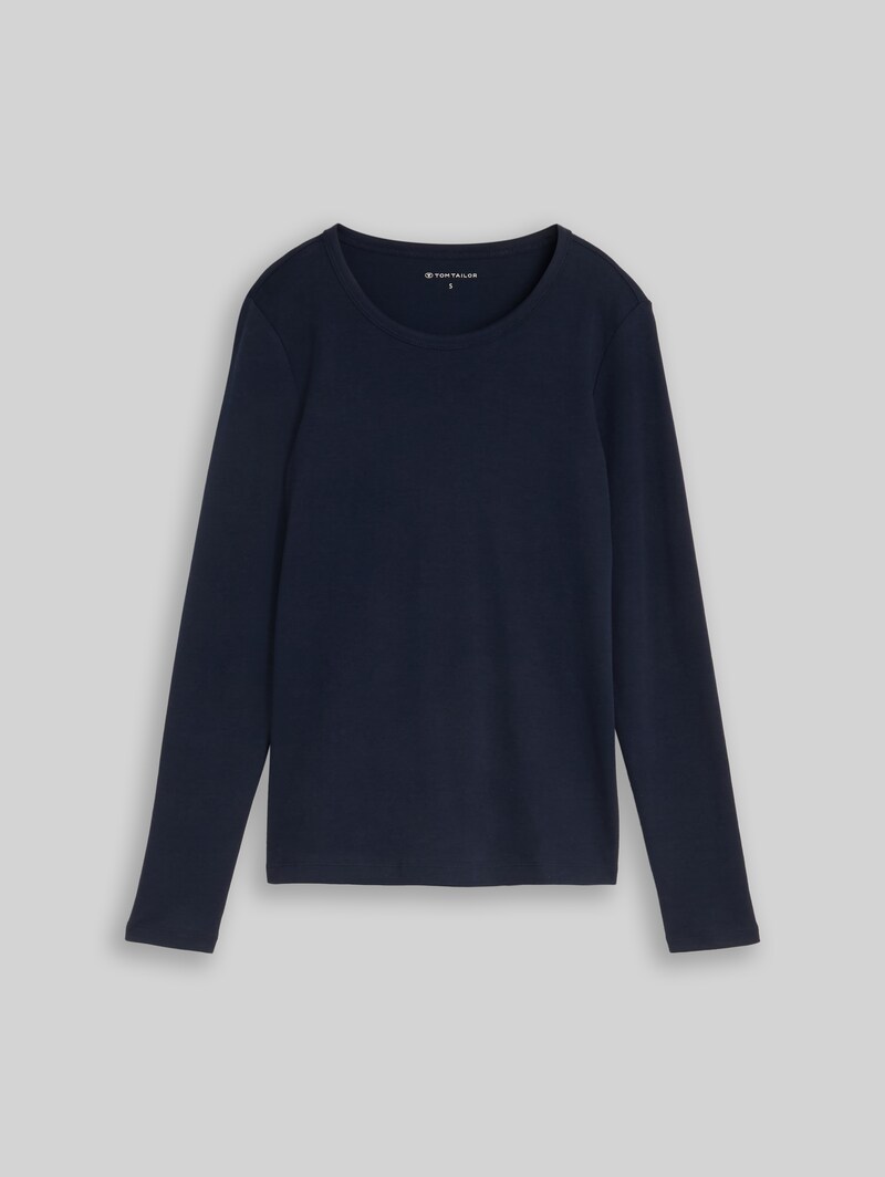 Tom Tailor Basic Langarmshirt aus Baumwolle - Sky Captain Blue