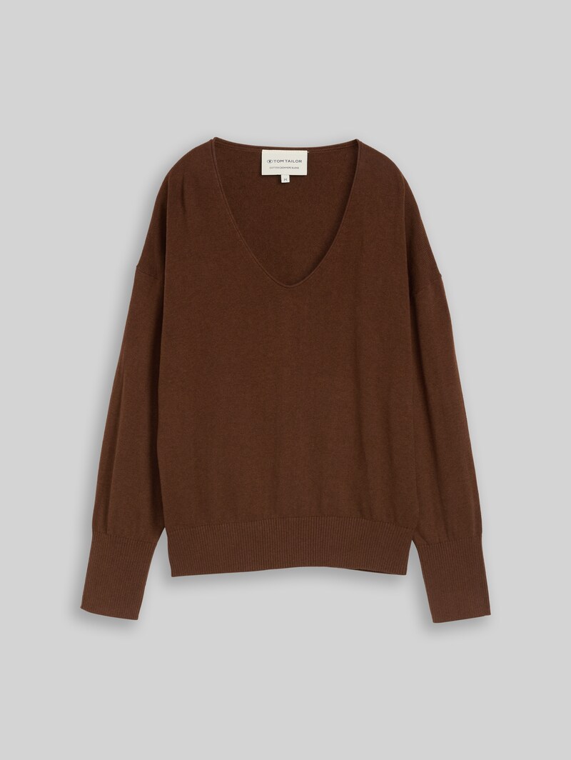 Tom Tailor Oversize Strickpullover mit Kaschmir-Anteil - Mid Camel Melange