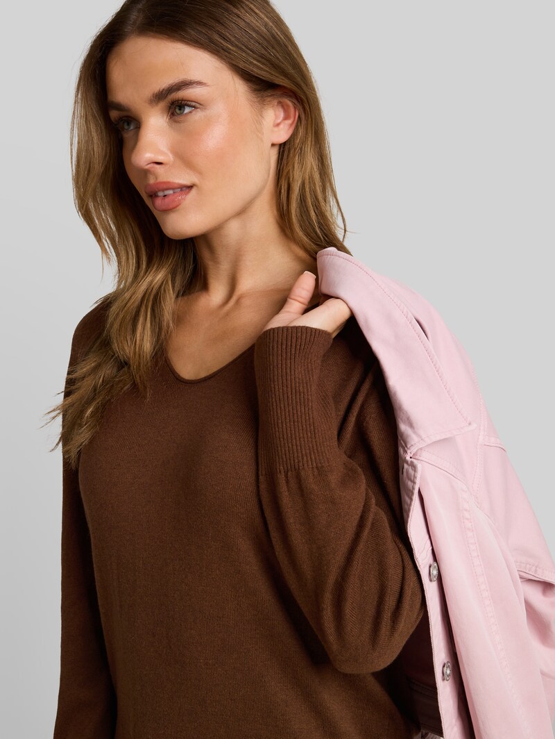 Tom Tailor Oversize Strickpullover mit Kaschmir-Anteil - Mid Camel Melange