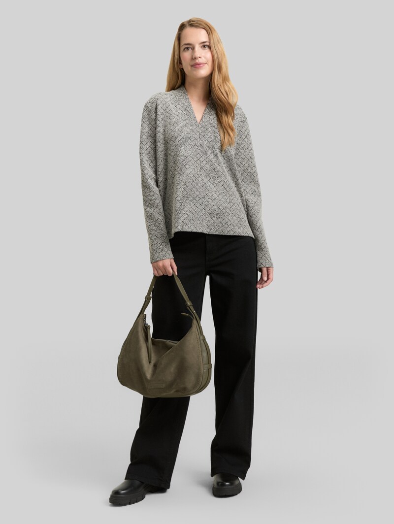 Tom Tailor Sweatshirt mit V-Ausschnitt - Black White Argyle Structure