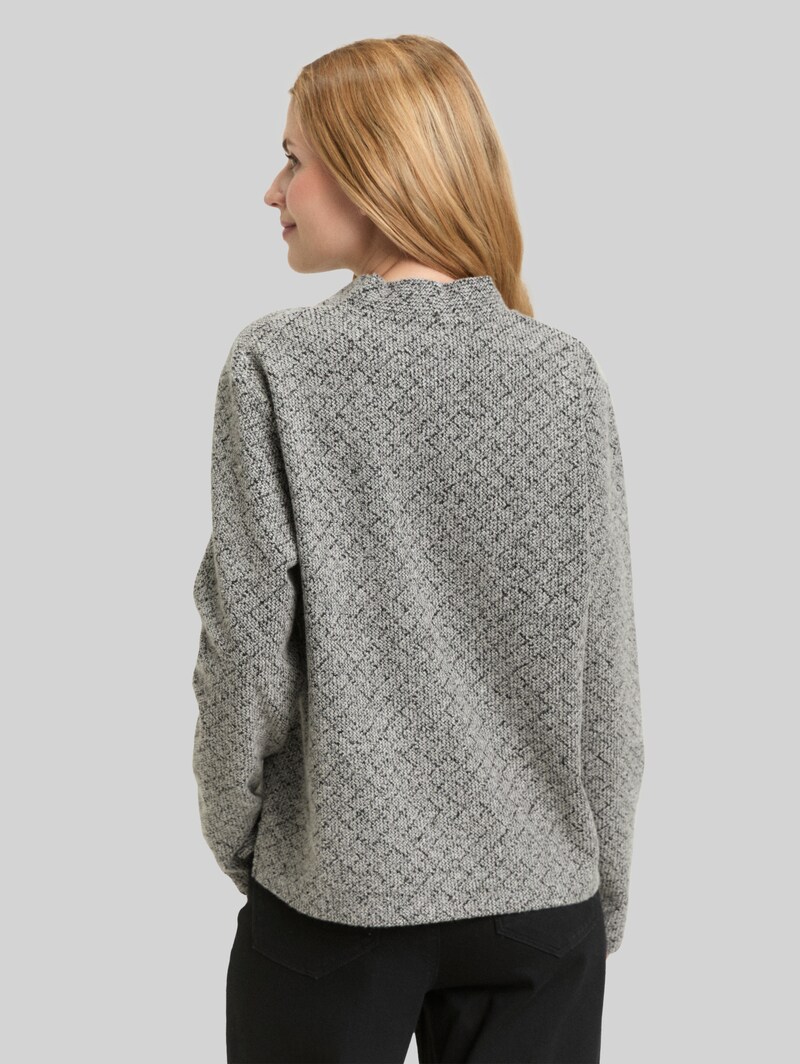 Tom Tailor Sweatshirt mit V-Ausschnitt - Black White Argyle Structure