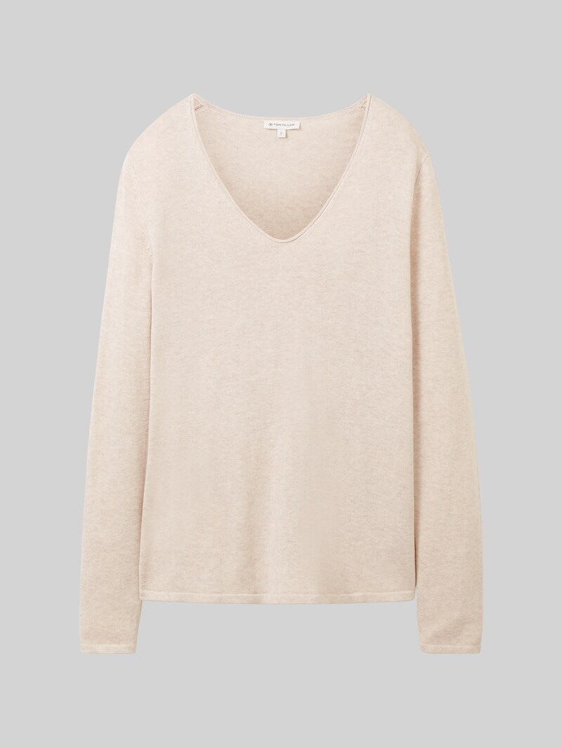 Tom Tailor Pullover mit V-Ausschnitt - Desert Sand Melange