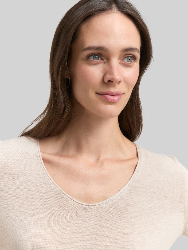 Tom Tailor Pullover mit V-Ausschnitt - Desert Sand Melange
