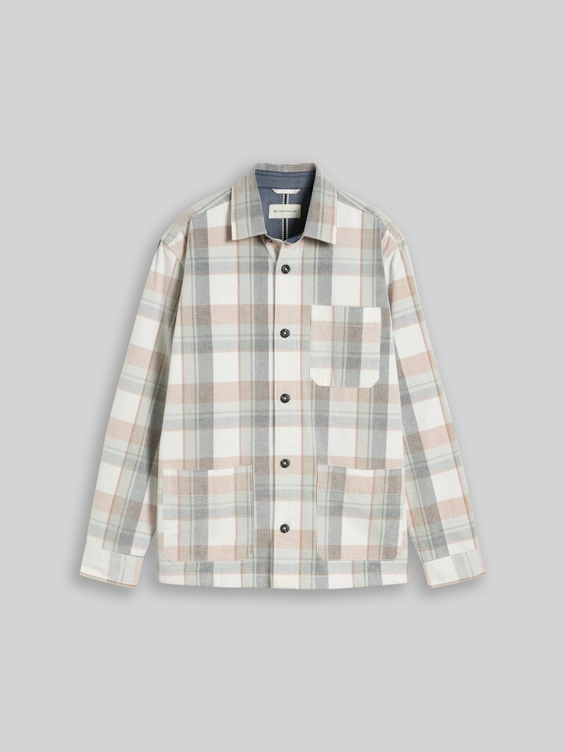 Tom Tailor Cord Overshirt mit Karomuster - Off White Mint Check