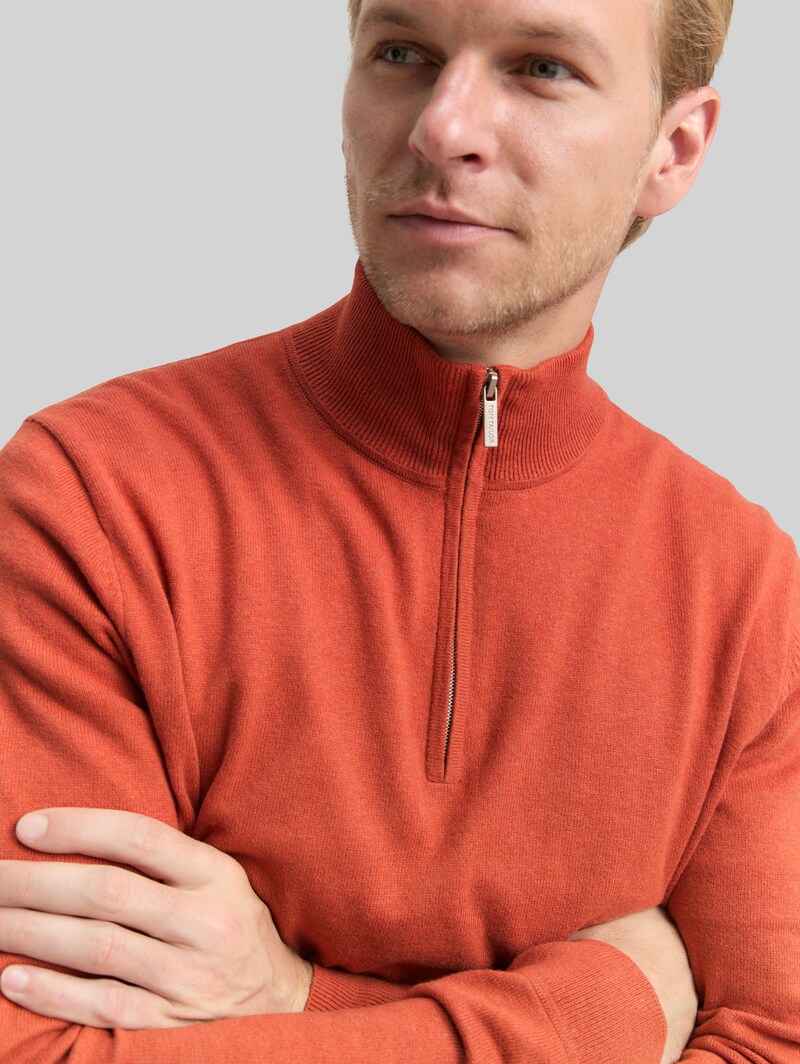 Tom Tailor Troyer Strickpullover mit Kaschmir-Anteil - Rust Red Melange