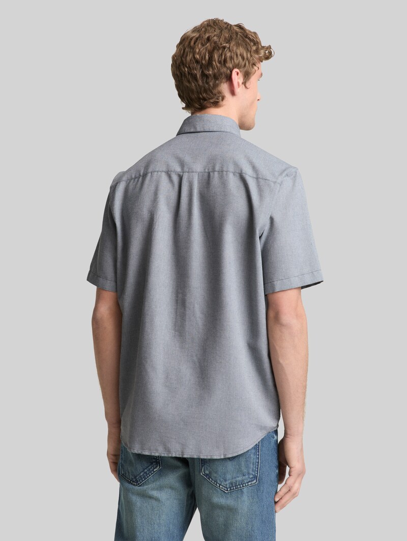 Tom Tailor Relaxed Fit Kurzarmhemd mit Brusttasche - Urban Medium Grey Structure