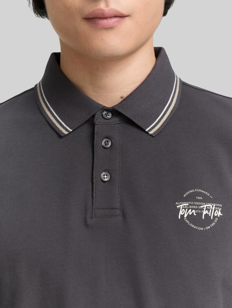 Tom Tailor Piqué Poloshirt mit print - Tarmac Grey