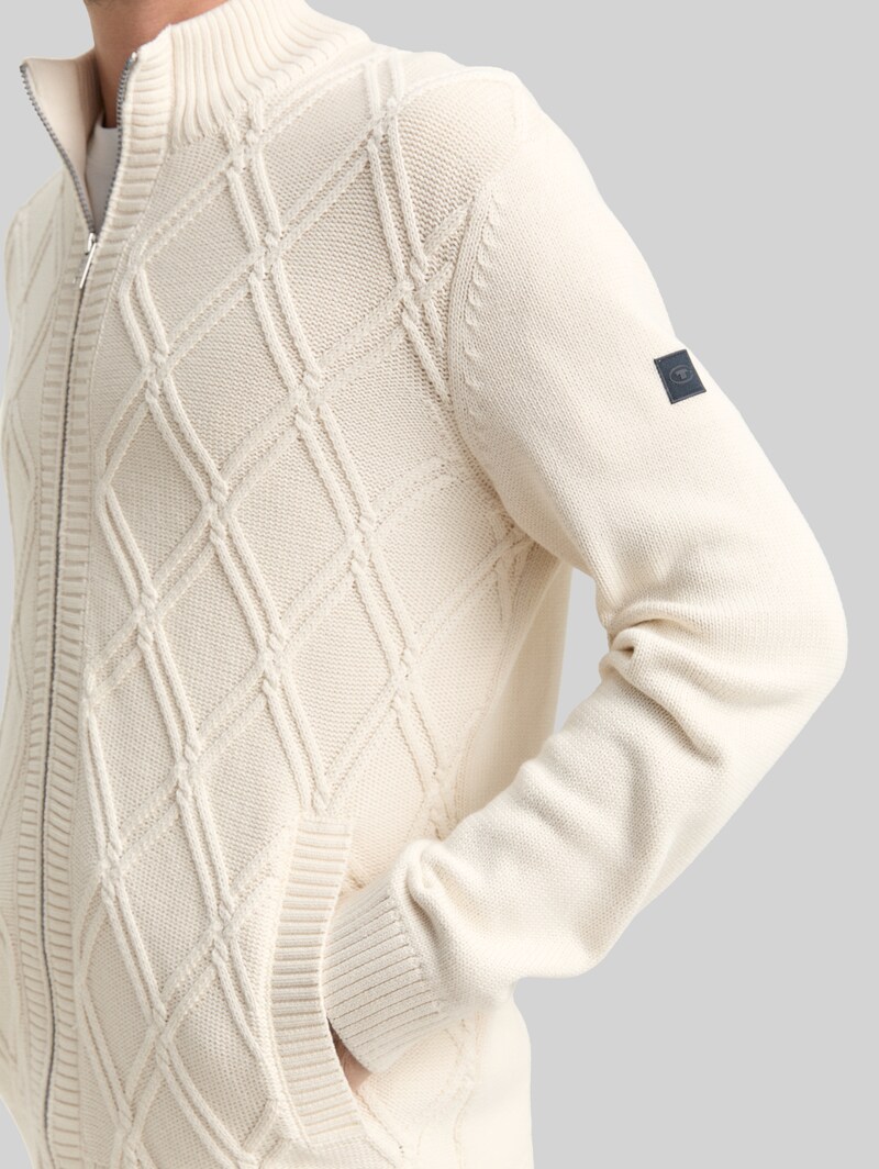 Tom Tailor Strickjacke mit Zopfmuster - Gardenia White